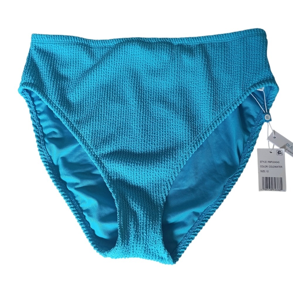 Bleu Rod Beattie Bikini Bottom Women 12 Coldwater Blue Smocked High Waist